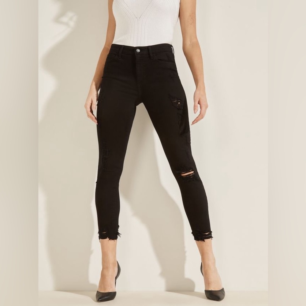 GUESS High Rise Black Jeans with Destroy
